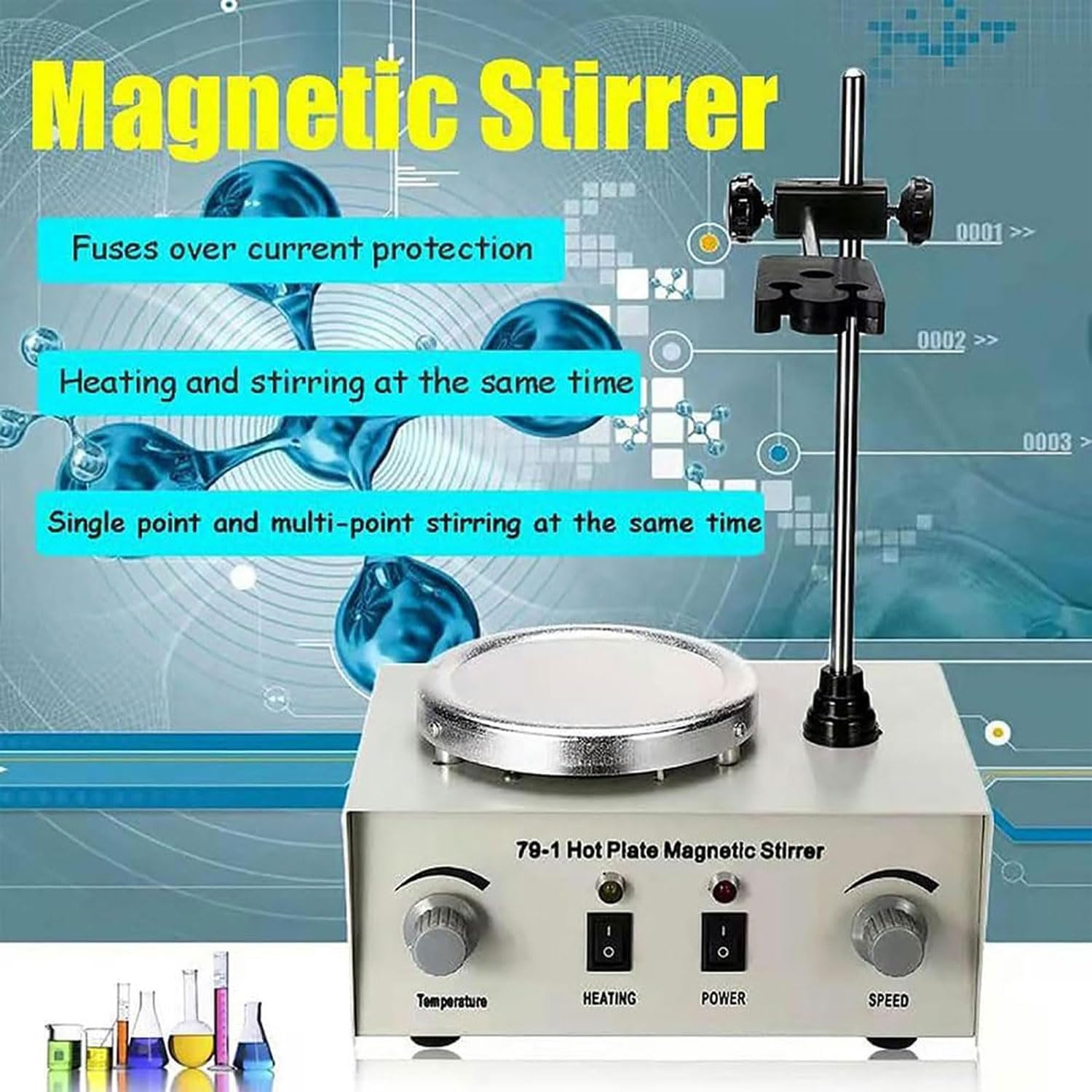 Agitador magnético de 250 W, placa de agitación eléctrica con pantalla digital, control de velocidad continuo 100-2400 RPM, temperatura máxima de 100 ℃ para laboratorios y escuelas