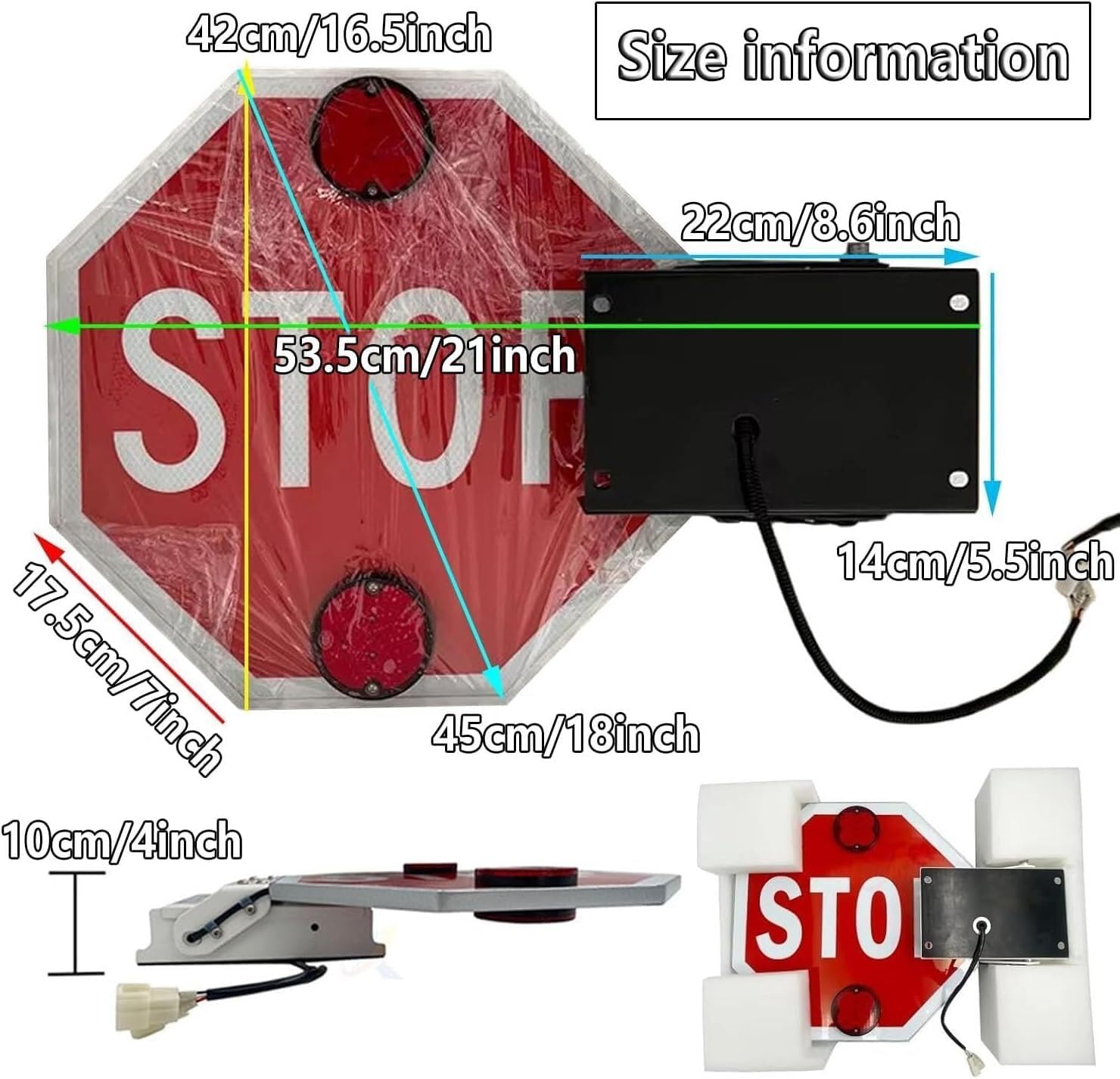 School Bus Stop Sign with Side Paddle & Electronic Controller – Universal Fit for School Buses & Transport Vehicles, Durable Road Safety Sign (12V)