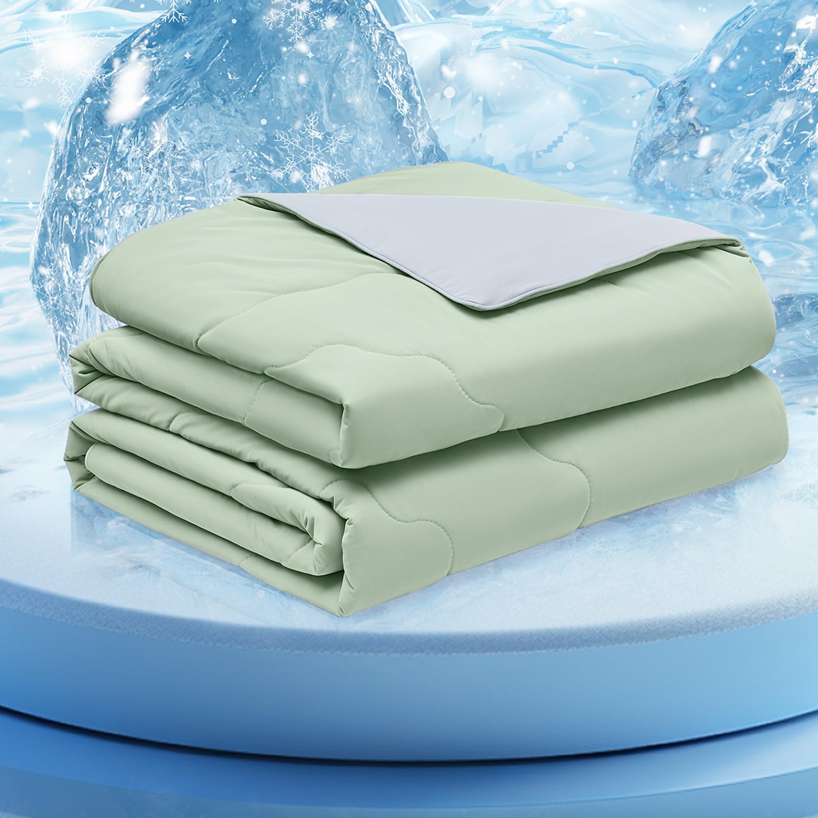 Homelike Moment Cooling Comforter Queen Size- Green Lightweight Cooling Blanket for Night Sweats Hot Sleepers, Reversible Soft Breathable Summer Comforter Queen Full Size (90"x90")