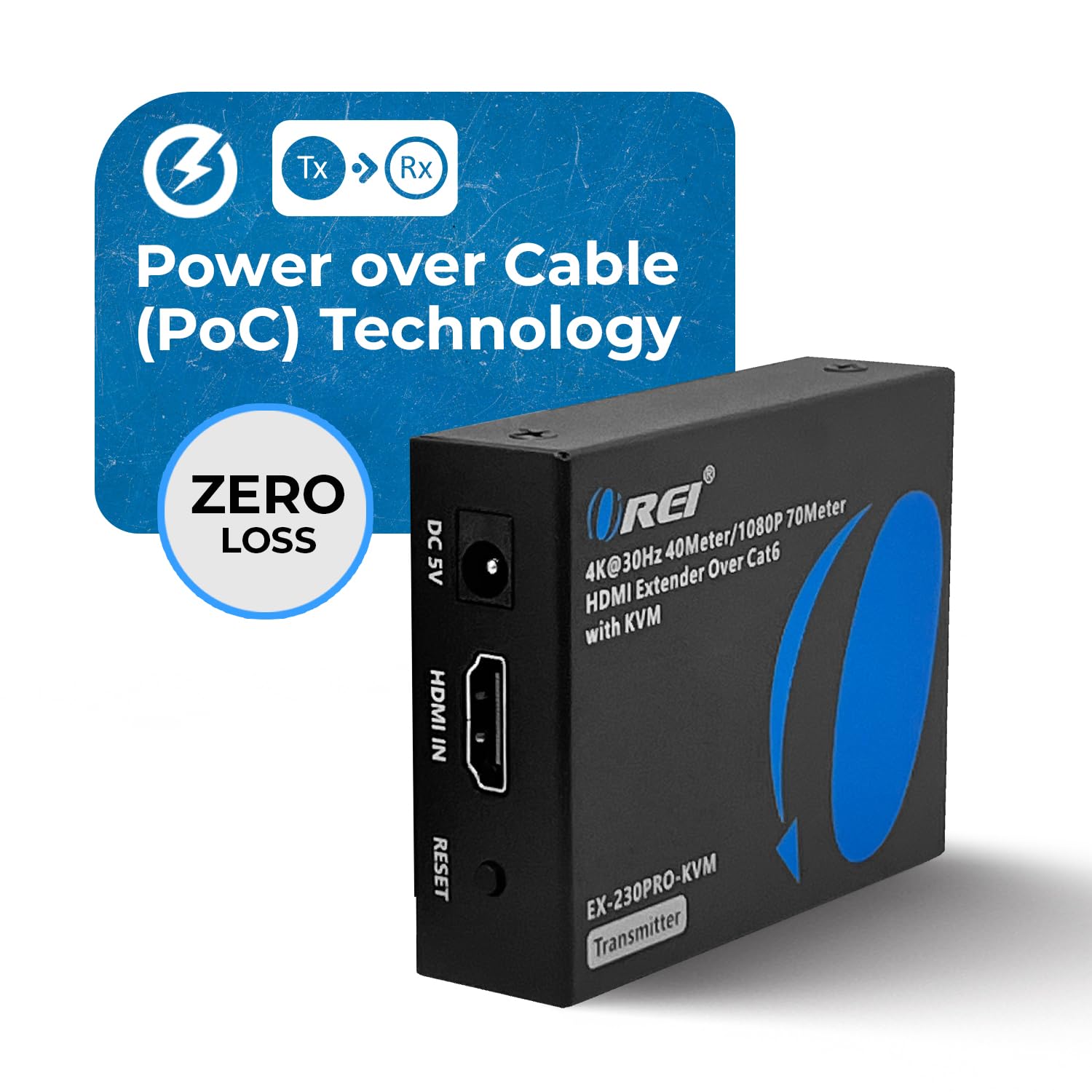 OREI KVM 4K HDMI Extender Balun sur un seul câble Ethernet CAT6/7 4K, 30 Hz jusqu'à 40 m – 2 ports USB 1.1, prend en charge le clavier et la souris