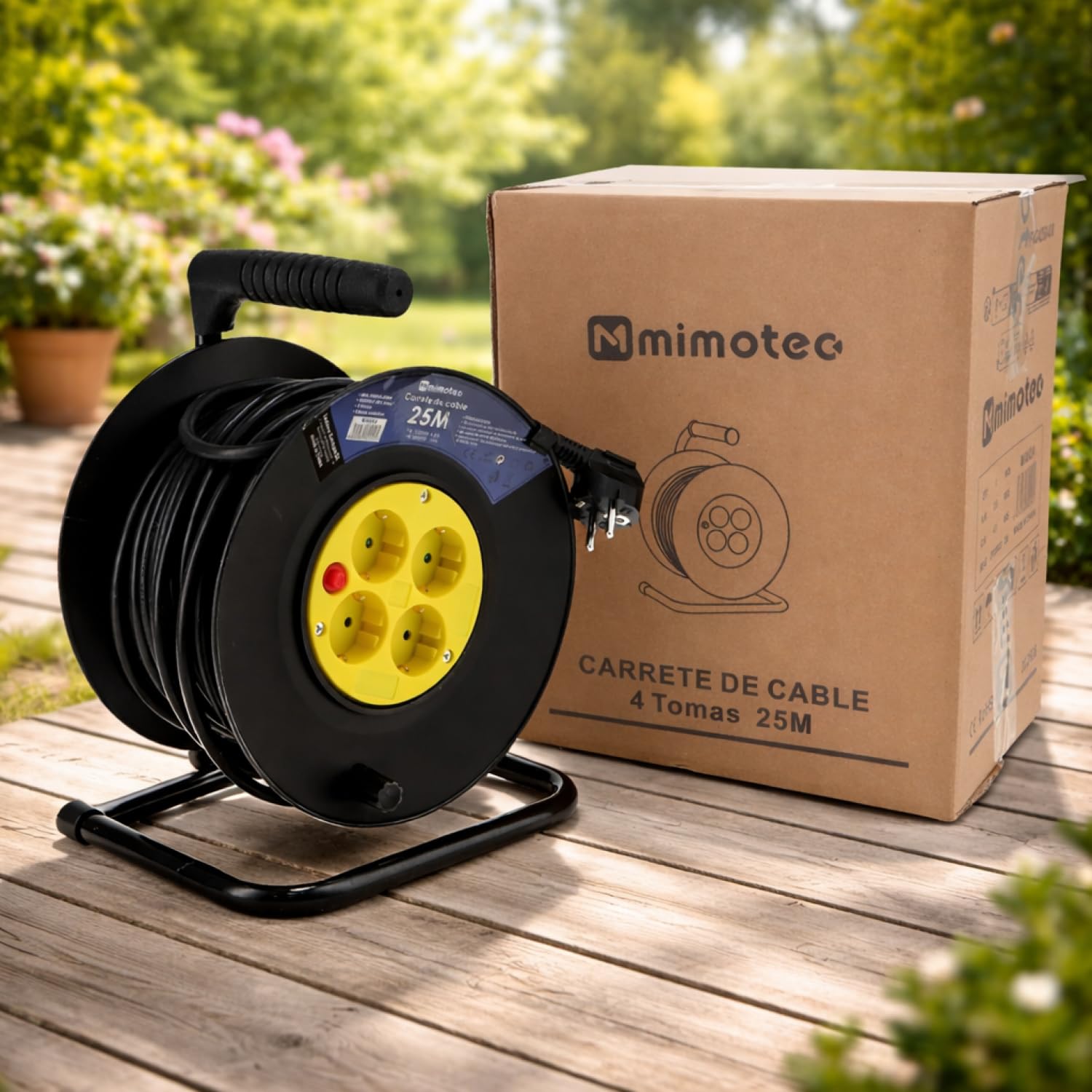 M mimotec - Kabeltrommel für den Außenbereich, 25 m, 4 Steckdosen, 3200 W, 16 A | Kabel H05VV-F 3G1,5 mm² | Kinderschutz | Verlängerungskabel für Garten, Garage und Werkstatt