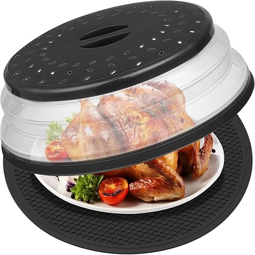 Miniatura 1 de MAGJIUKE Cubierta y alfombrilla de alimentos para microondas de 12 pulgadas, tapa de plato plegable con ventilación grande y alfombrilla de cocina