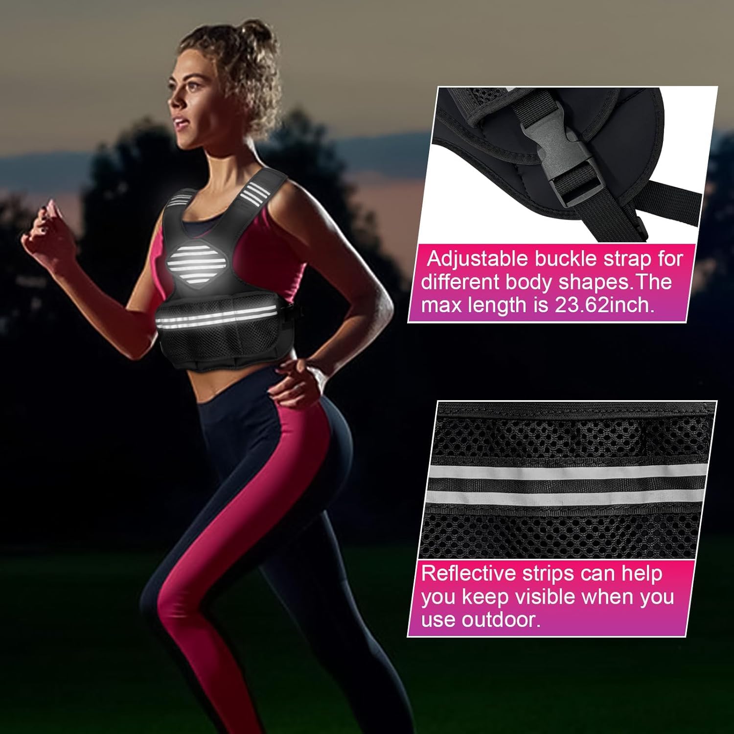 Adjustable Weighted Vest for Women, 6 Ironsand Weights with Reflective Strip, Running Weighted Vests for Strength Training, Running, Walking, Large Pocket for Gym Home Workout