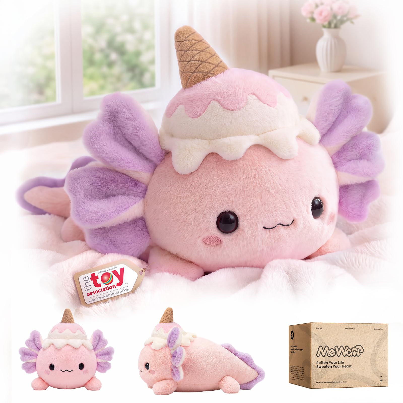 Mewaii Ice Cream Axolotl Plush Pillow, Squishy &amp; Huggable Plushies, 13 in