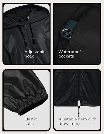 COOFANDY Mens Packable Rain Jacket Lightweight Waterproof Raincoat with Hood Outdoor Rain Gear Travel Hiking Cycling