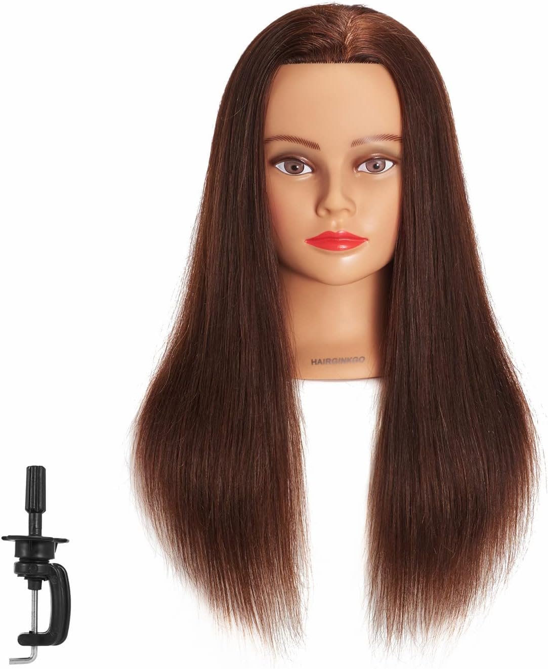 Hairginkgo Mannequin Head 20"-22" Human Hair Manikin Head Hairdresser Training Head Cosmetology Doll Head for Styling Dye Cutting Braiding Practice with Clamp Stand (91812LB0414)