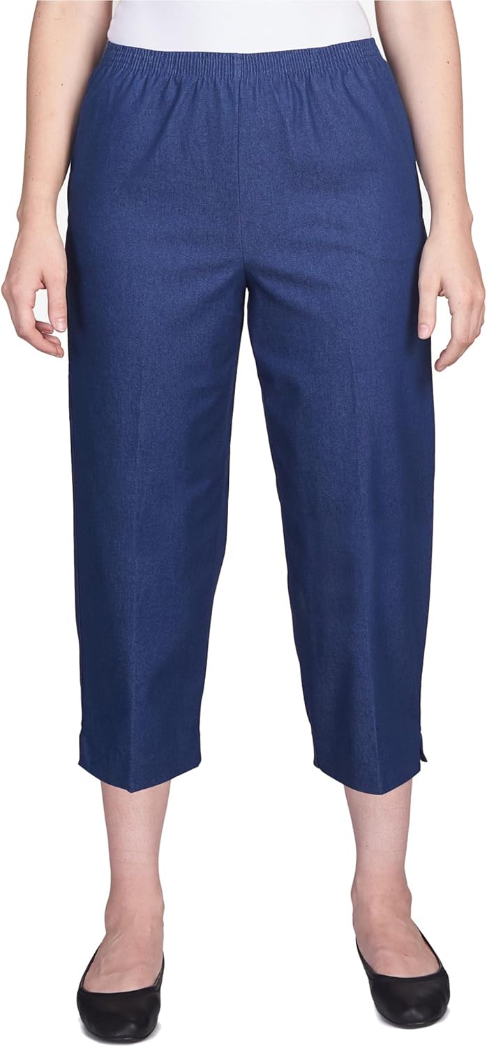 Alfred Dunner Women's Size All Around Denim Plus Capris Pants-Elastic Waist Jeans