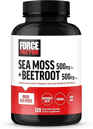 Force Factor Suplemento de musgo marino irlandés + raíz de remolacha para apoyar la inmunidad, la circulación, la energía natural, la salud del