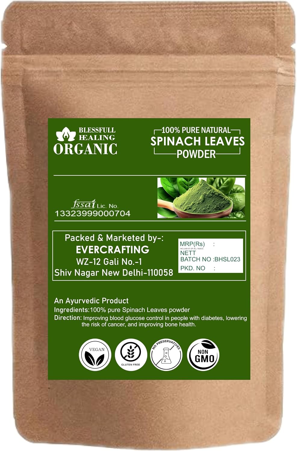 Blessfull Healing Organic 100% Pure Natural Spinach Leaves Powder | 300 Gram / 10.58 oz