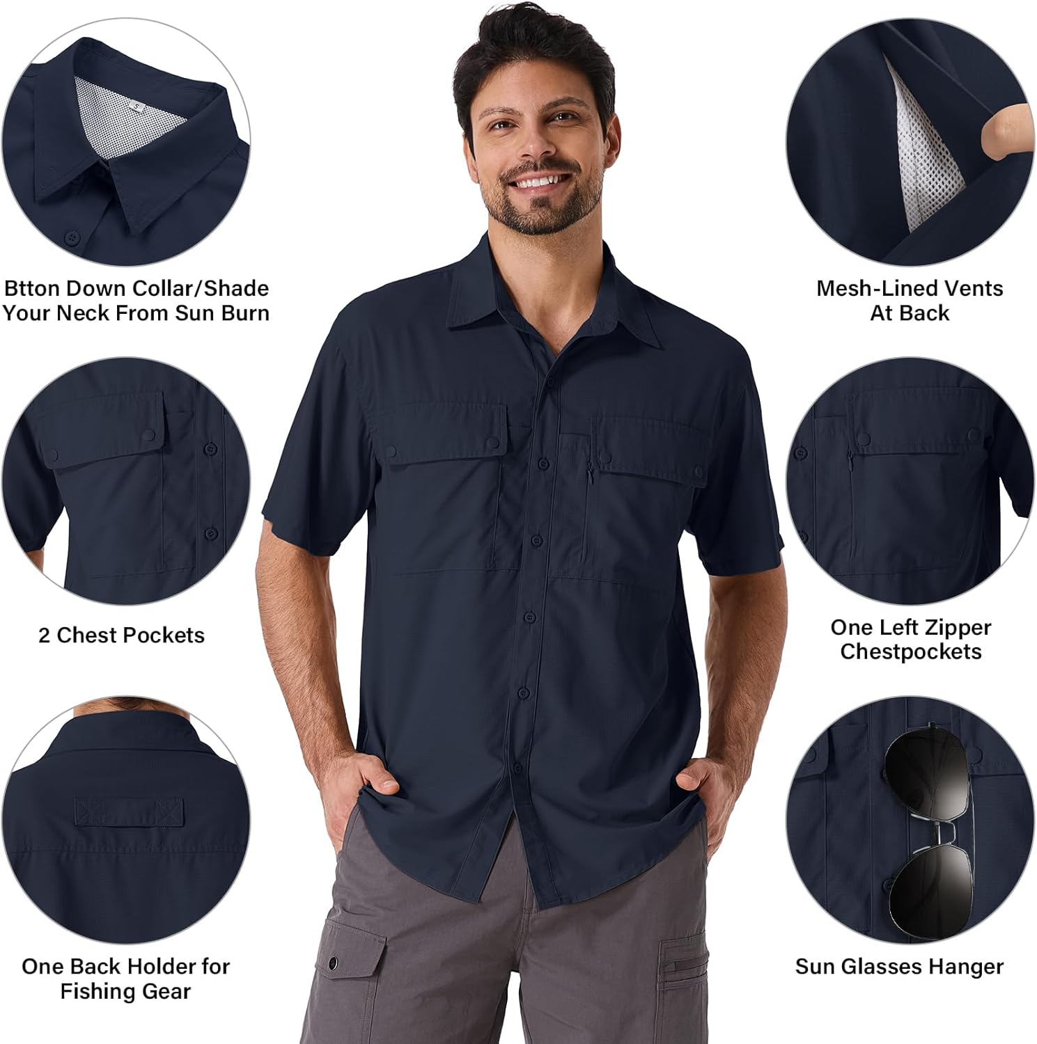 linlon Safari Shirt Men Short Sleeve UPF 50 UV Sun Protection Quick Dry Hiking Fishing Shirts - Image 5