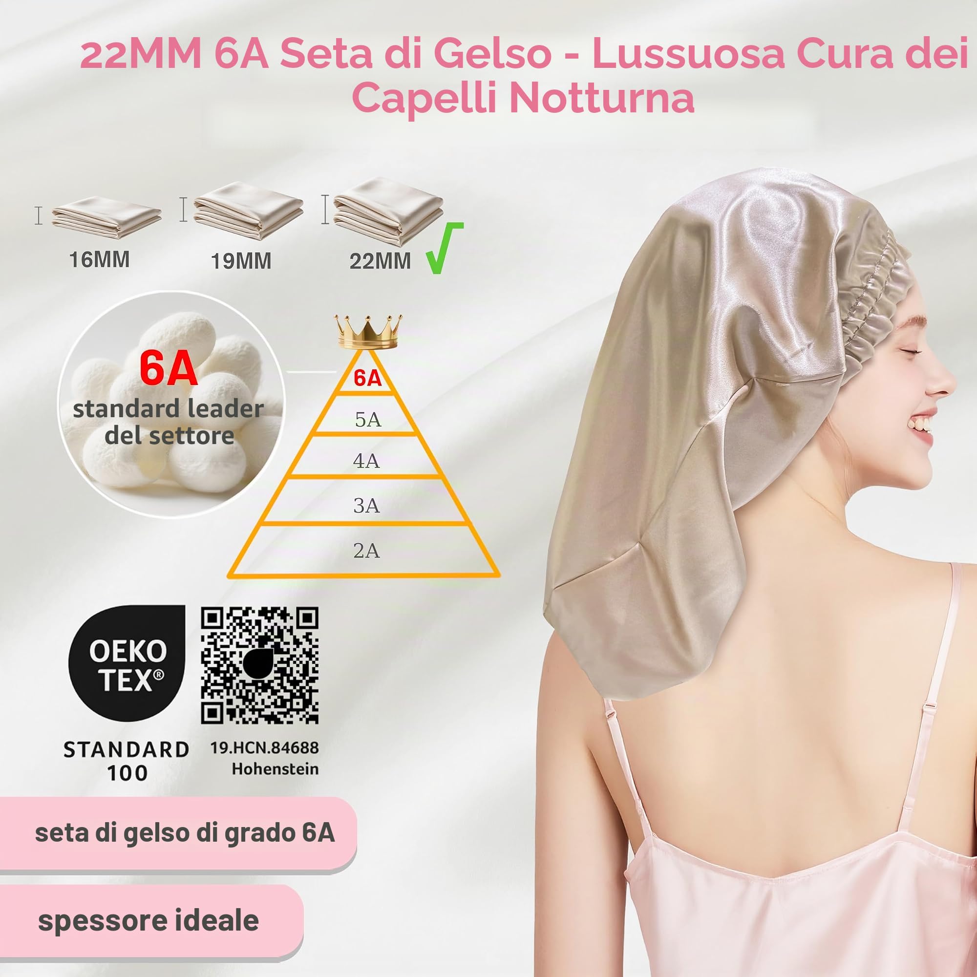 Townssilk Copri-capelli in seta per dormire, 100% seta di gelso 22 momme, per donna, lussuoso, traspirante, si posiziona comodamente durante la notte senza pressione, ideale per capelli lunghi e ricci
