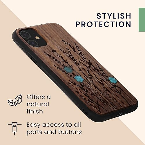 Miniatura 5 de kwmobile Funda de madera compatible con Apple iPhone 11, diseño de flores silvestres, color marrón oscuro