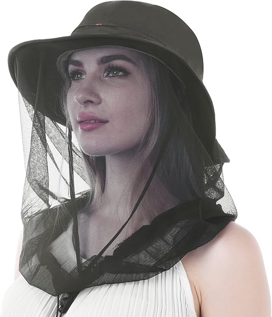 Mosquito Head Net Mesh Hat - Face Netting Cover Midge Mask Breathable Bucket Cap Quick Dry Wide Brim Sun Protection Anti-Insects Bug Bee Keeper Outdoor Fishing Hiking Camping Gardening Green