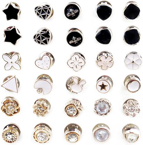 30 botones de broche para camisa para mujer, 30 piezas de mini alfileres de botón para cubrir, bonito juego de pines de solapa esmaltados, botones