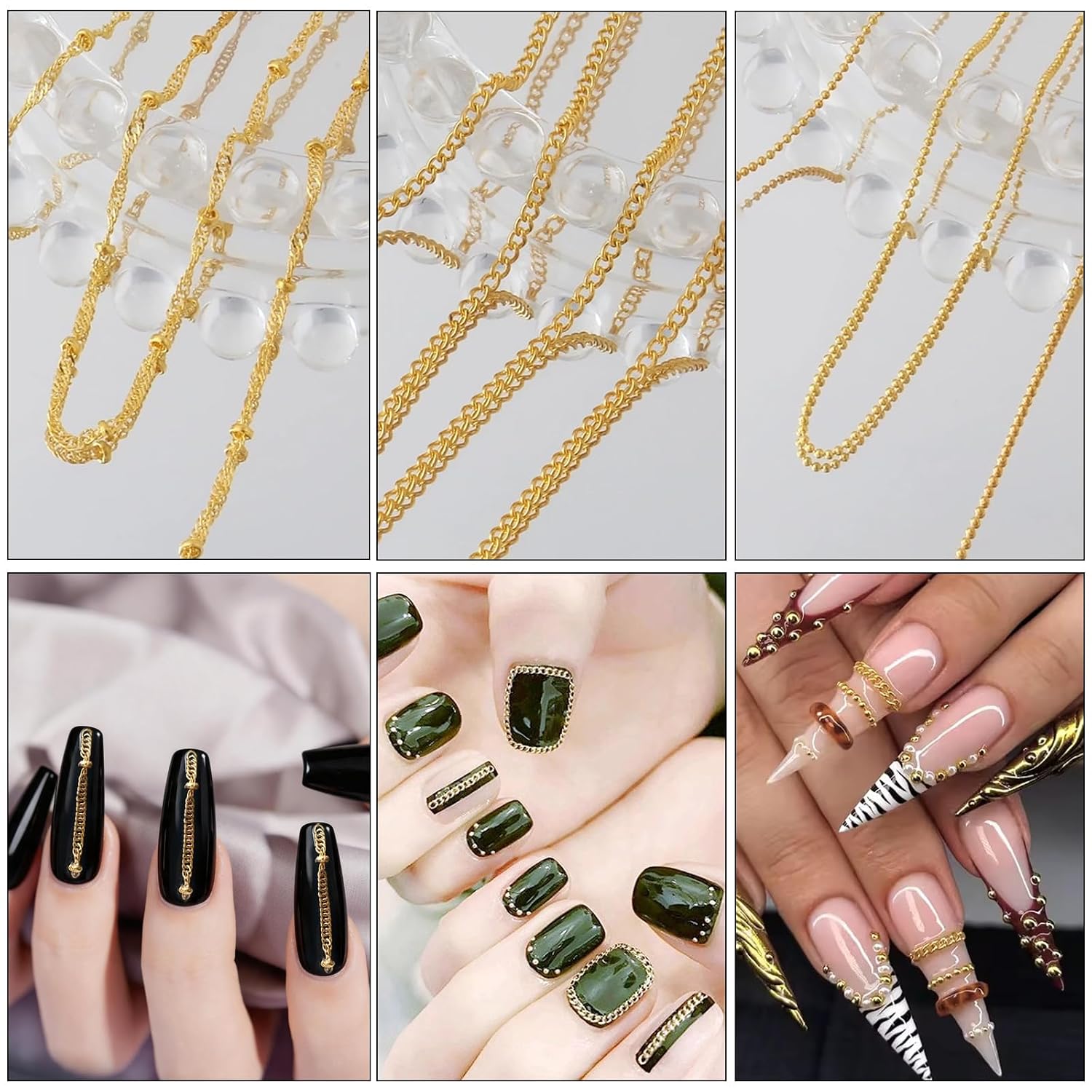 WOKOTO 24 Strips 3D Metal Nail Art Chains Charms For Nails, Gold Silver Punk Line Nail Studs Charms, 3D Bangle Chain Nails Charms DIY Luxury Nail Jewelry Ornaments Manicure Accessories for Women image 4