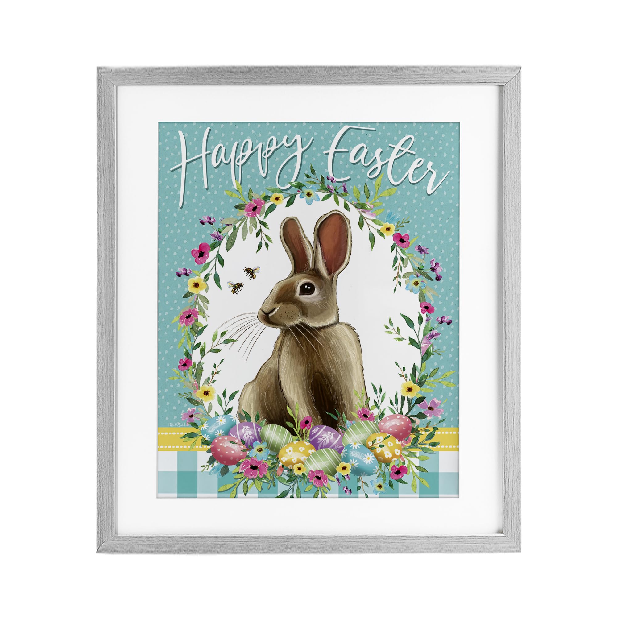 Cadre Happy Easter Bunny Wreath Stupell Industries sous verre 40x33 cm