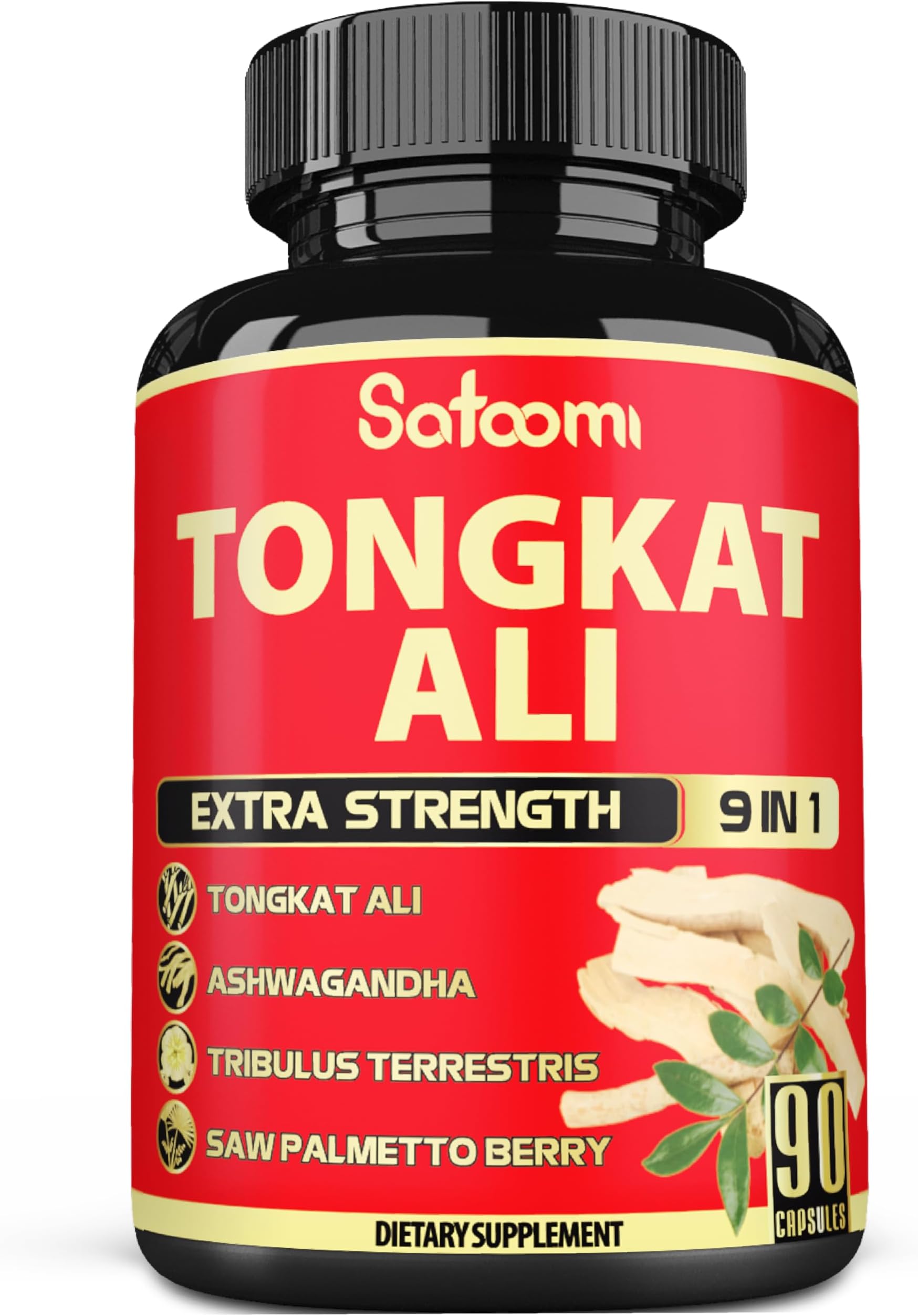 Satoomi 9in1 Tongkat Ali Root Extract - Ashwagandha, Tribulus Terrestris - 90 Capsules for 3 Months - Support Strength, Energy & Healthy Immune