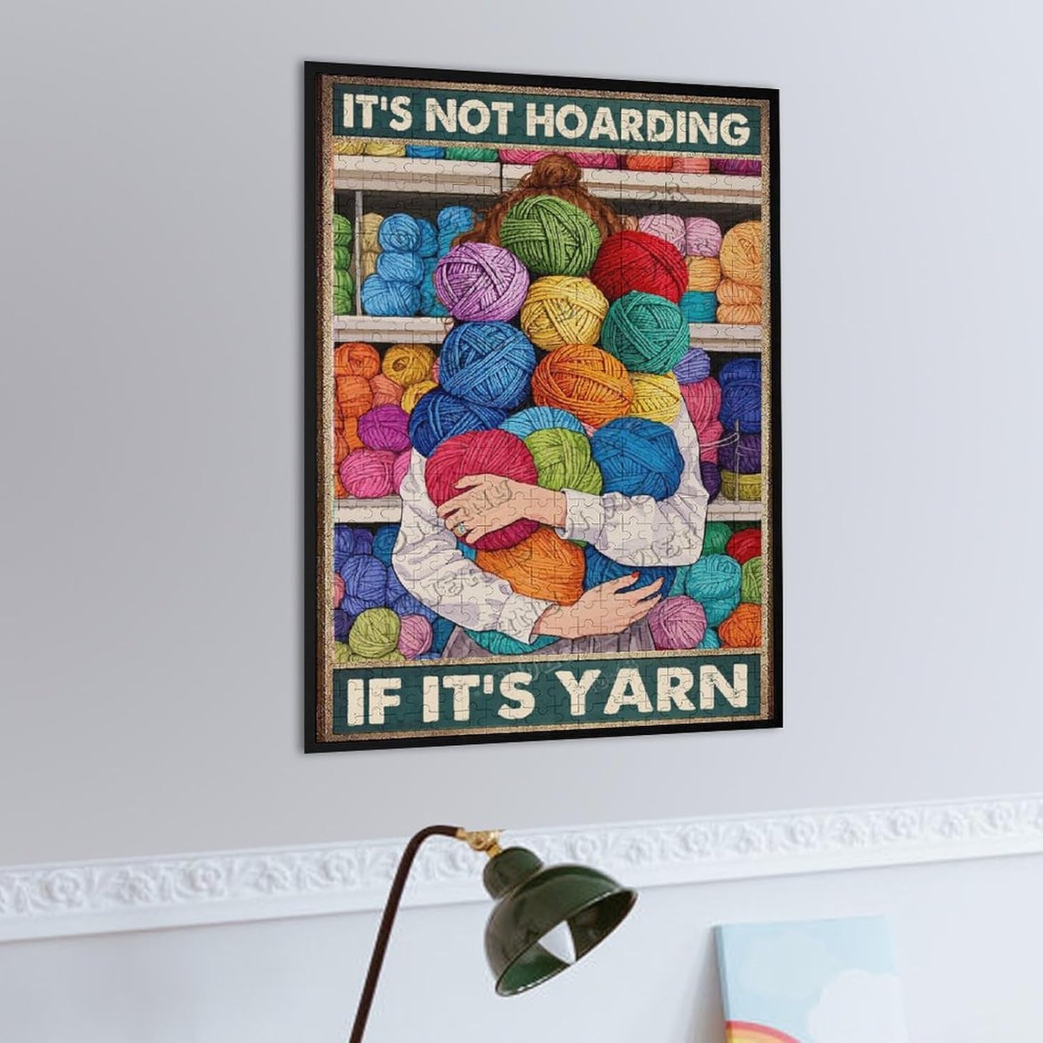 Funny Yarn Quote Puzzle for Adults - 500 Piece Wooden Jigsaw Featuring It's Not Hoarding If It's Yarn - Knitting Lover Gift & Craft Room Wall Art