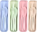Travel Utensil Set with Case, 4 Sets Wheat Straw Portable Spoon Knife Forks Tableware, Reusable Cutlery Set for Travel Picnic Camping or Daily Use