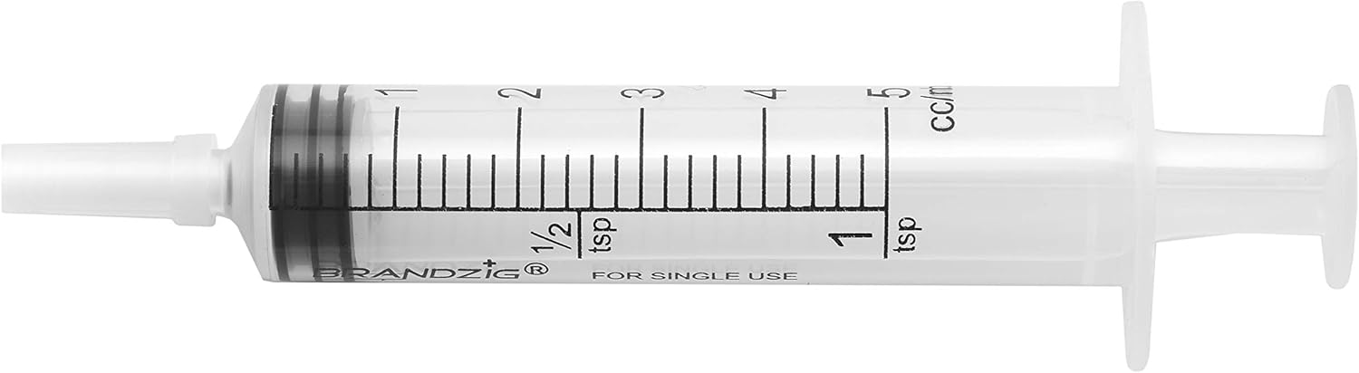5ml Syringe With Cap (100 Pack) | Oral Dispenser Without Needle, Luer Slip Tip, | Individually Wrapped Medicine Dropper For Infants & Pets