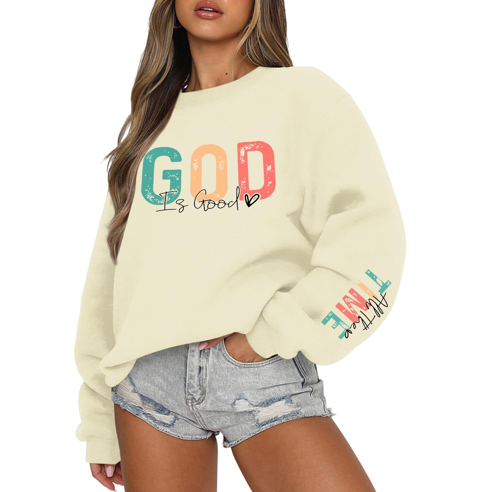 Lubpow Christian God Is Good Sweatshirt for Women Oversized Religious Jesus Faith Shirts Inspirational Bible Verse Pullover
