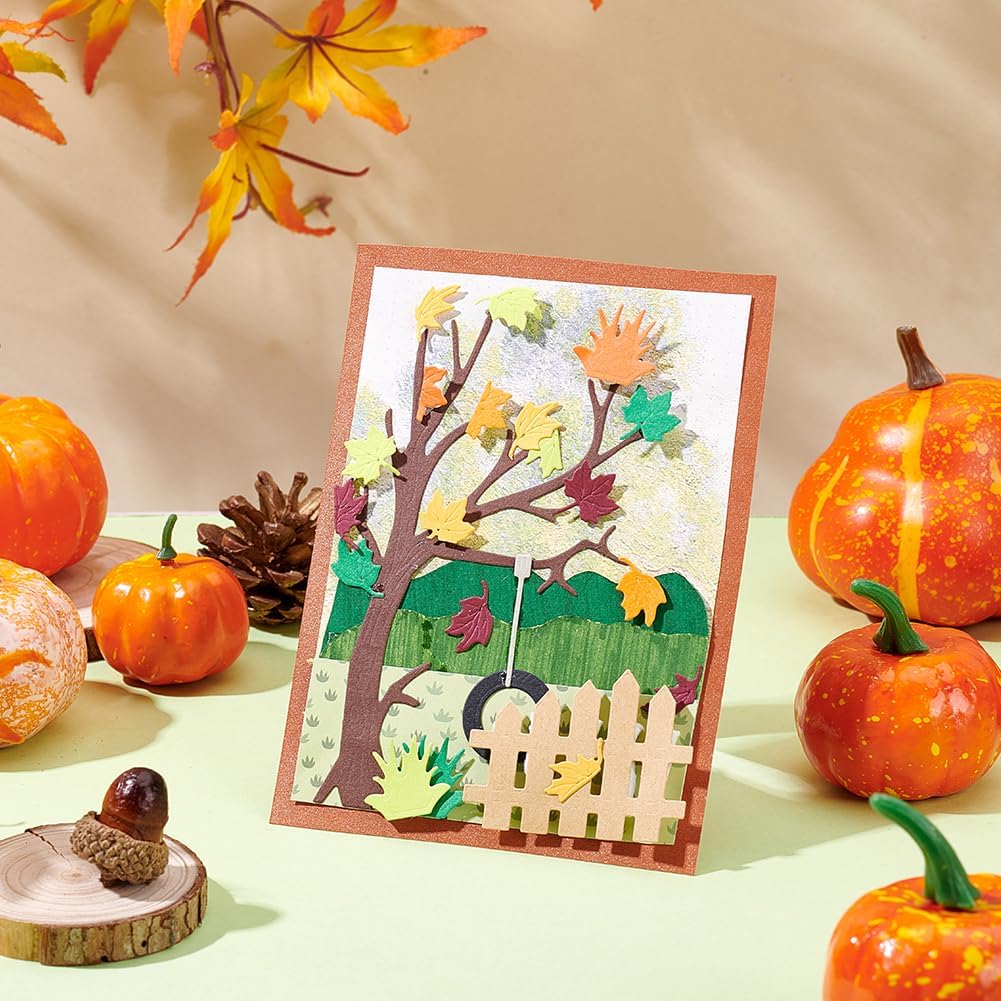 WADORN Fall Tree Metal Cutting Dies, Frame Autumn Forest Cutting Dies Stencil Swing and Tree Carbon Steel Metal Embossing Stencils Template for DIY Scrapbooking Album Craft Paper Card Decor