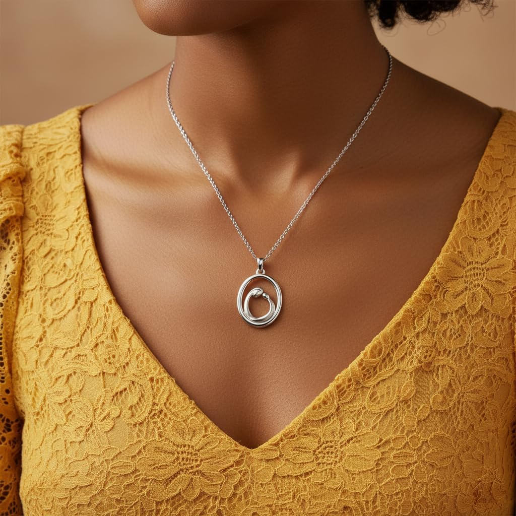 Jewelili Sterling Silver Mom and Children Pendant Necklace