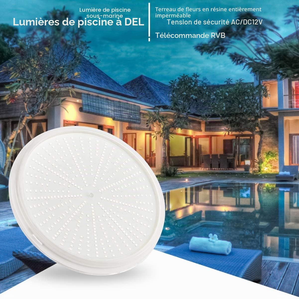 Lampes de piscine LED PAR56 - Éclairage sous-marin RGBW - Étanche IP68 - Plat - 54 W 12 V AC/DC - Intensité variable avec télécommande - Éclairage de piscine plat