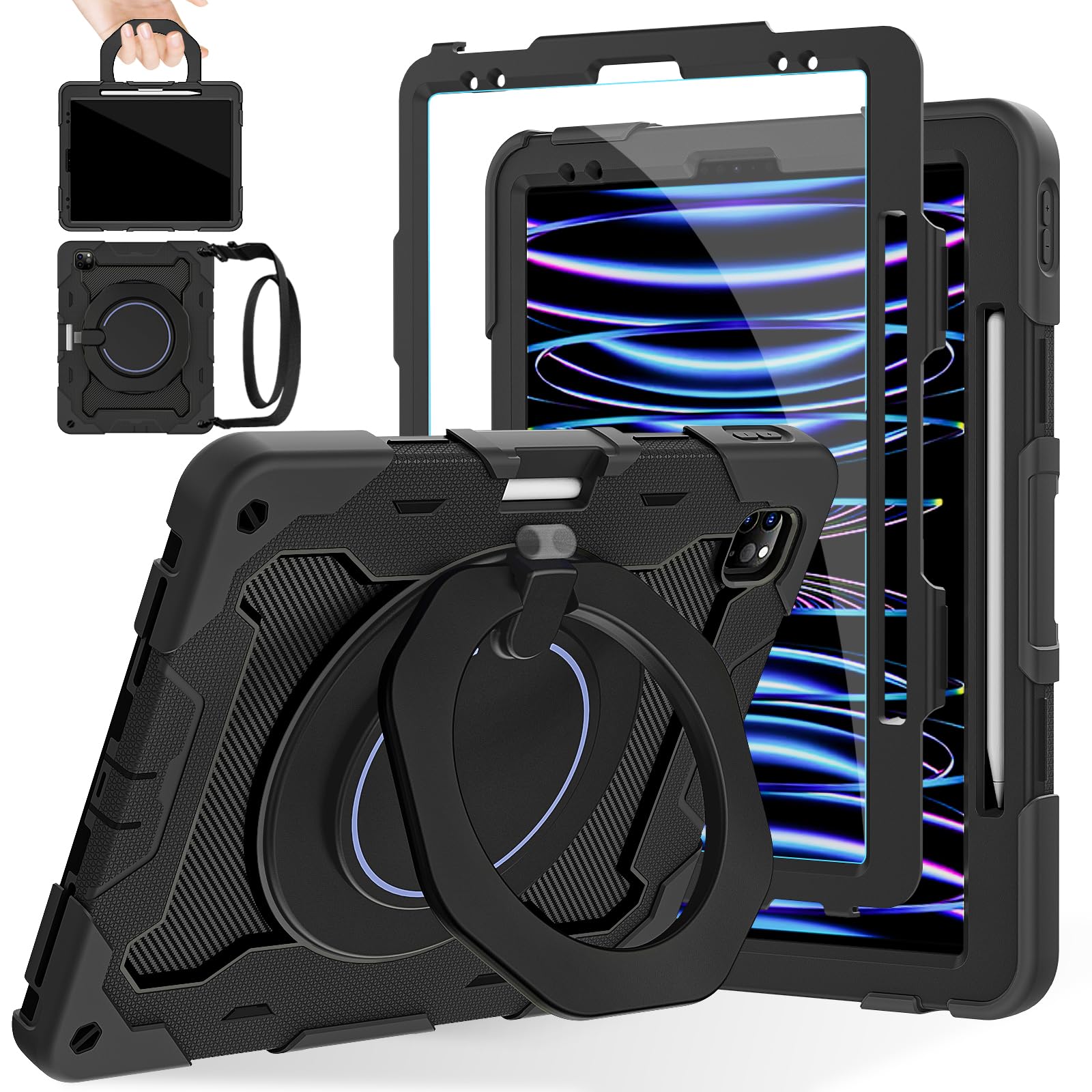 Photo 1 of [DAMAGED] [HEAVILY USED] ROISKIN iPad Pro 12.9-Inch Case (6th-3rd Gen) with Ring Stand & Pen Holder