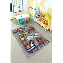 Ontheclouds Gri Ray Desenli Y kanabilir Kaymaz Taban Leke Tutmazbebek Ve  ocuk Odas  Hal s , 180 x 250