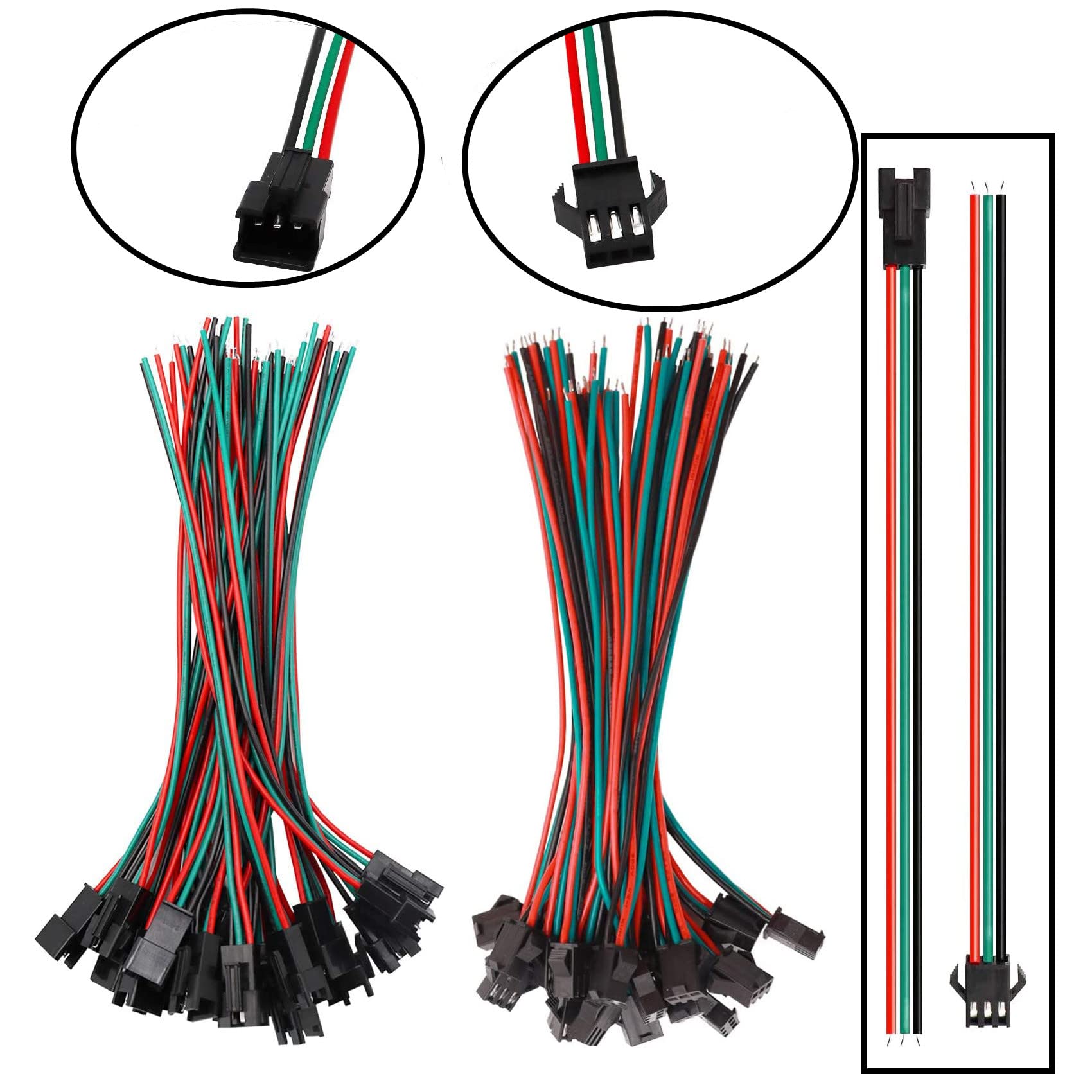 HUAZIZ 30 Pairs 22AWG Maschio/Femmina JST 3 Pin SM connettori Lunghezza Filo 150mm Rosso/Nero/Verde Plug Match Adattatore Cavo Cavo Connessioni