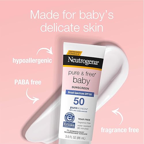 Miniatura 3 de Neutrogena Pure  Free Baby - Loción mineral de protección solar con amplio espectro SPF 50 y óxido de zinc resistente al agua hipoalergénico y sin