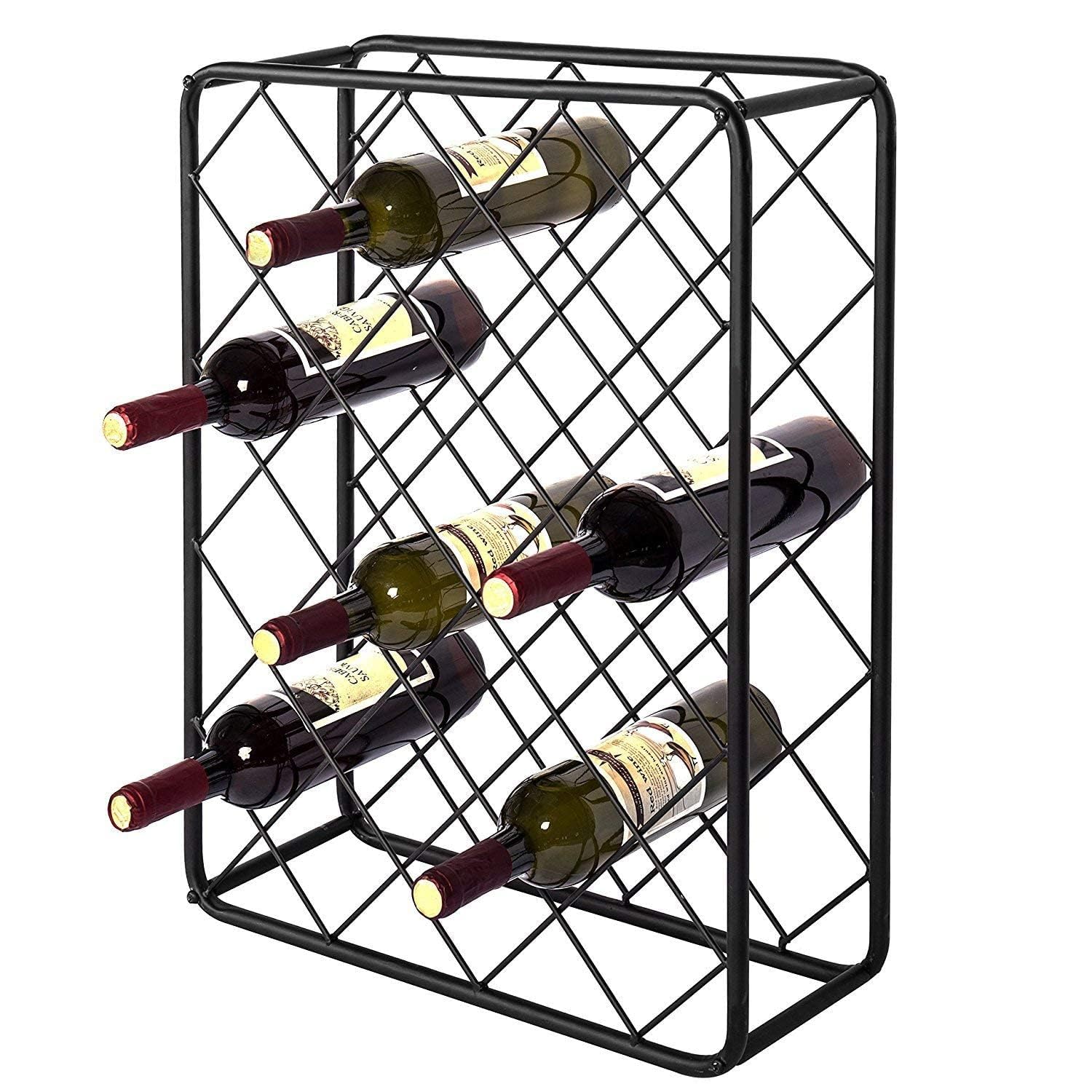 Indian Decor 24441 Metal Tabletop 24-Bottle Rectangular Wine Bottle Display Rack Diamond Design - Black-picture-33