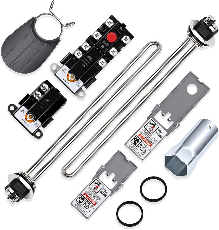 4500W 240V Water Heater Tune-Up Kit, Electric Water Heater Element Kit with Thermostats & Wrench, Fast Hot Water Repair, Fits Most 30–80 Gallon Tank Heaters,EWH-05 electric water heater element kit
