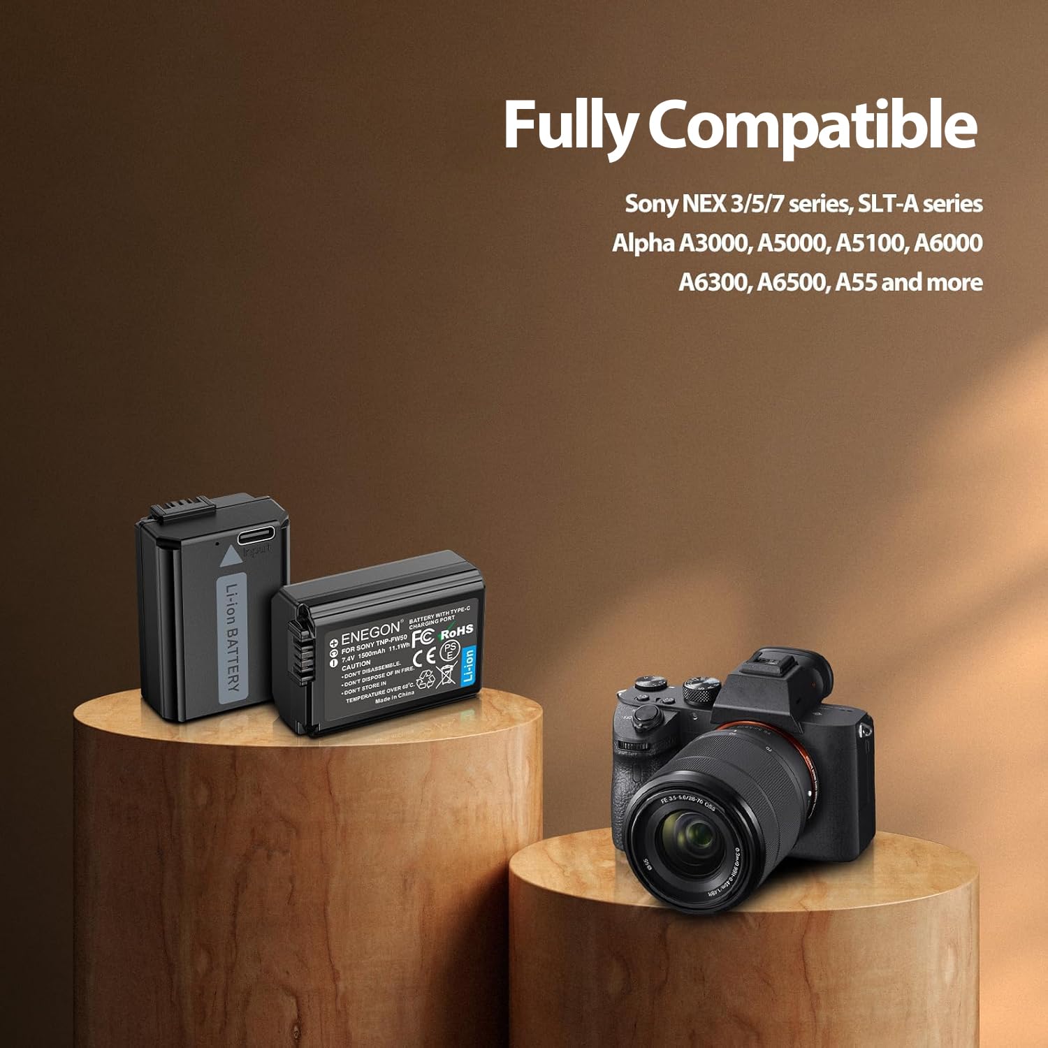 ENEGON NP-FW50 Cargador LCD de triple ranura para Sony Alpha a3000