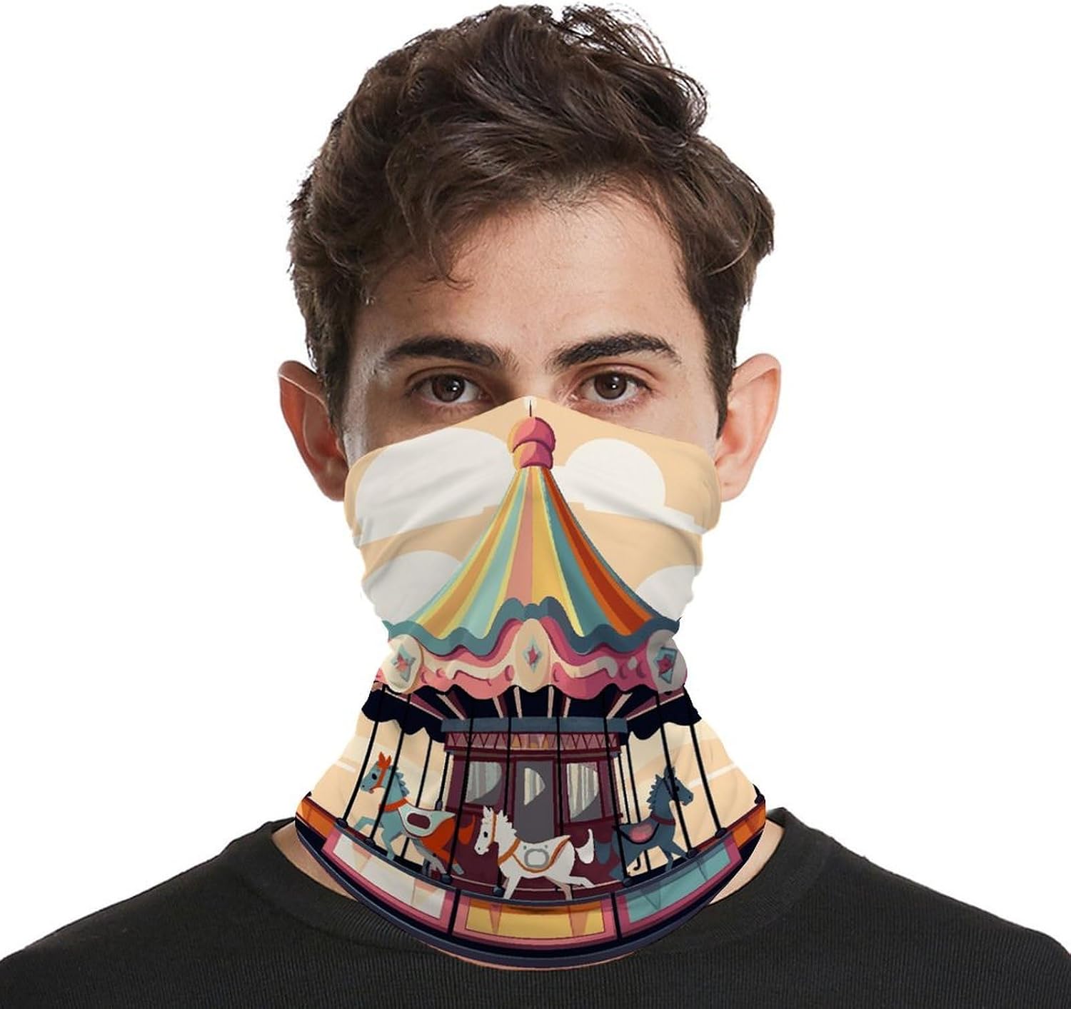 Carousel Neck Gaiter Face Cover Scarf Multipurpose Sunscreen Breathable Bandana Head Scarfs Soft Sun & Wind-proof Face Mask Gator Scarf for Adult Outdoor