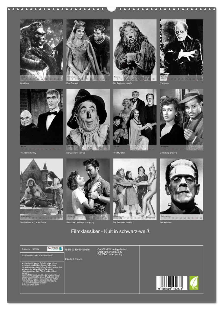 Filmklassiker - Kult in schwarz-weiß (hochwertiger Premium Wandkalender 2026 DIN A2 hoch), Kunstdruck in Hochglanz: Zeitgeist und Kult aus der Vergangenheit der Filmwelt (CALVENDO Kunst)