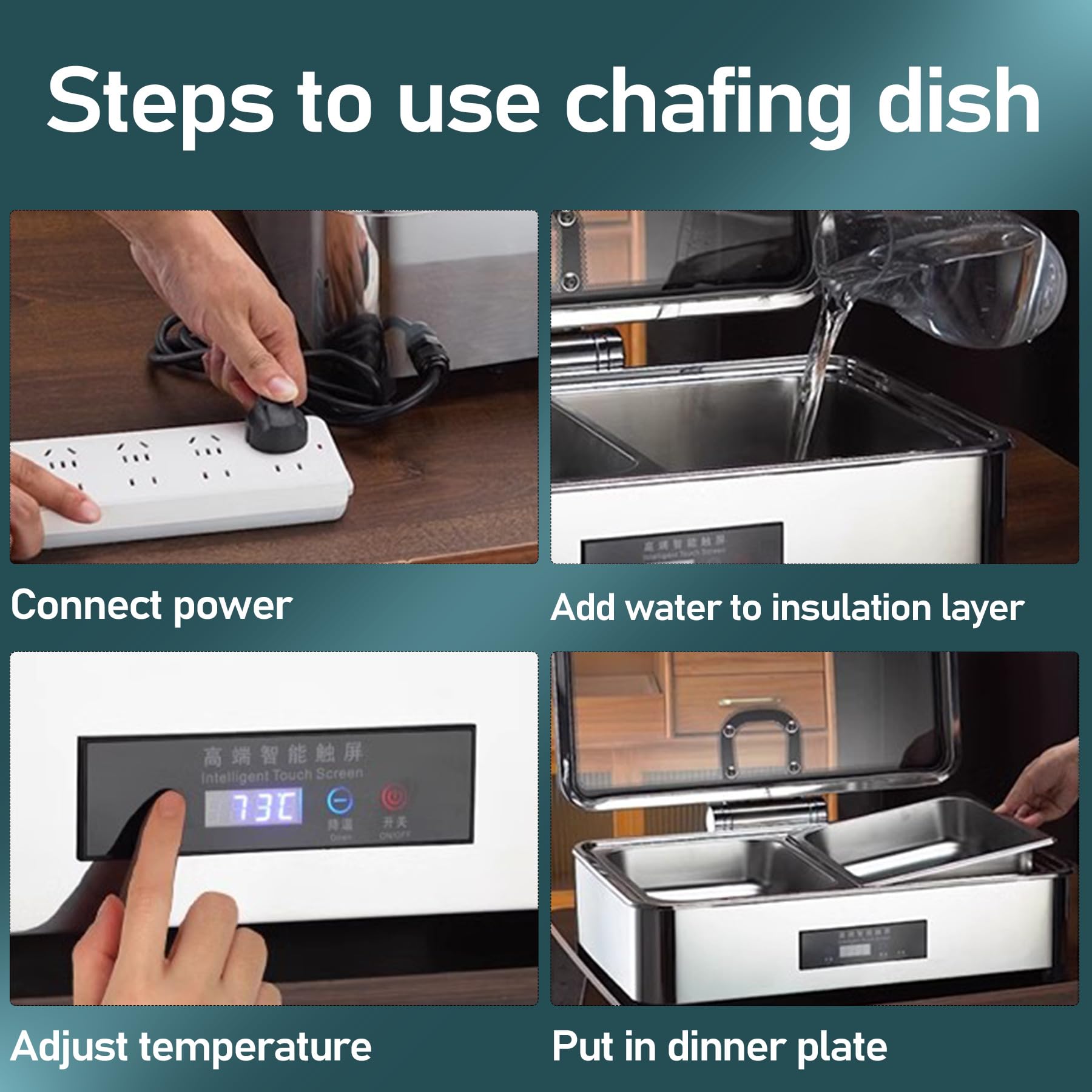 Chafing Dish Elettrico, 9L Scaldavivande Elettrico per Buffet con Controllo Touch Screen e Coperchio in Vetro, Contenitore Scalda Cibo Professionale per Buffet, Feste e Banchetti (GN1/3)