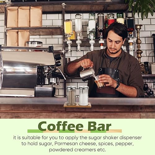 Miniatura 4 de Dispensador de azúcar de vidrio con bandeja de 12 onzas, recipientes de azúcar de estilo retro con tapa de acero inoxidable para cafetería, tarro de