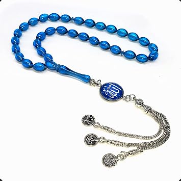 ALBATROSART -Squeezing Amber Collection- 33 Beads-Tesbih-Tasbih-Tasbeeh-Misbaha-Masbaha-Subha-Sebha-Sibha-Rosary Blue Color -9x7mm- Beyzi Cut Beads