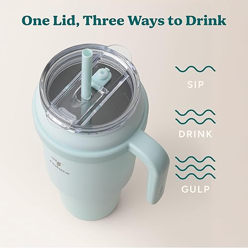 Miniatura 5 de Reduce Vaso Térmico de Acero Inoxidable de 50 oz con Asa - Taza de Viaje con Aislamiento al Vacío de Doble Pared, Tapa Anti-Sudor y Pajita