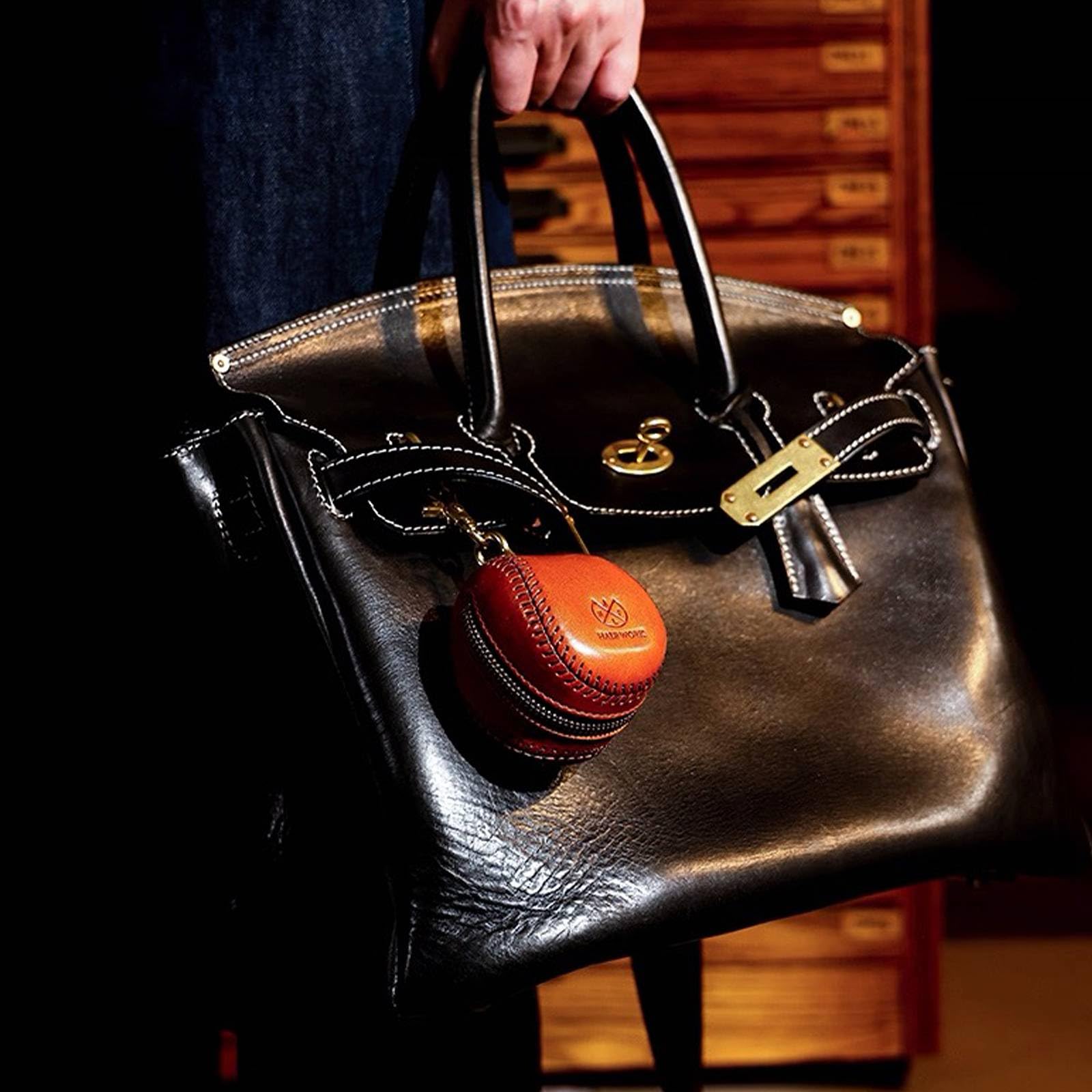 Estuche Auriculares Cuero Auténtico, Organizador Bolso Estilo Béisbol Intrauditivos, Monedero Vintage Cremallera Auriculares Llaves Coche Pintalabios, Colgado Cuello,Viaje Y Desplazamientos