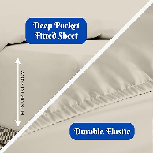 Miniatura 4 de Infinitee Xclusives Juego de 3 sábanas tamaño individual | Beige | Sábanas de bolsillo profundo de 16 pulgadas – Sábanas de microfibra cepillada