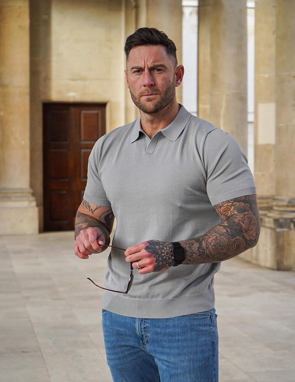 COOFANDY Men's V Neck Short Sleeve Stretch Knit Polo Shirt - Image 2