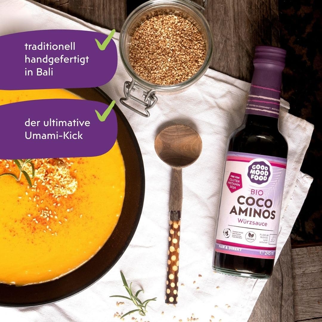 Goodmoodfood Bio Coco Aminos Würzsauce - Alternative Sojasauce, Vegan, Glutenfrei, Histaminfrei, Sojafrei, Umami Geschmack, für Marinaden, Dressings, asiatische Gerichte, als Topping - 2x500 ml