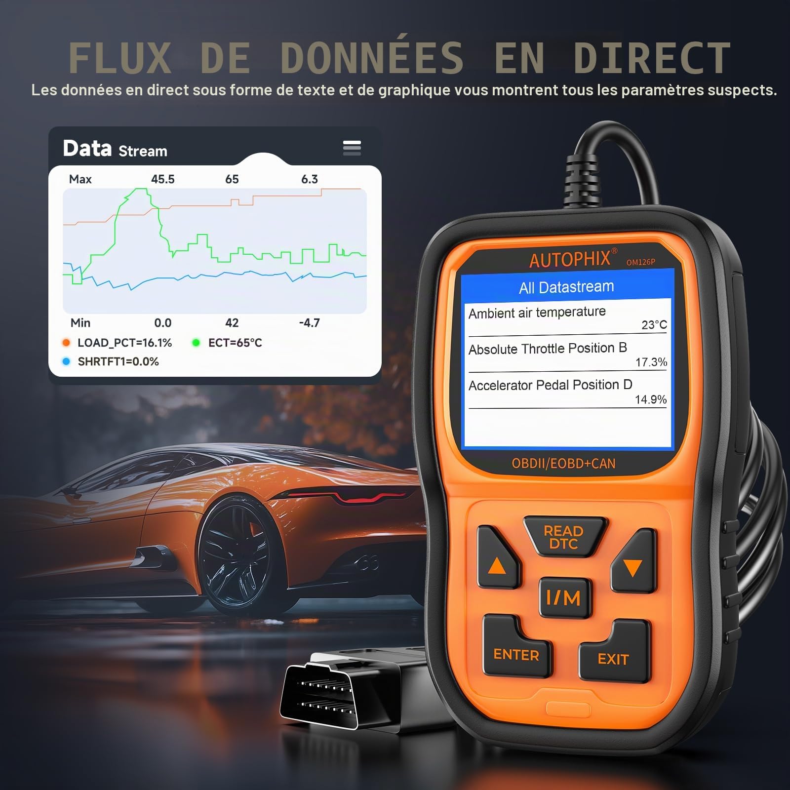AUTOPHIX OM126P OBD2 Appareil de diagnostic universel pour tous les véhicules pour protocole OBDII allemand