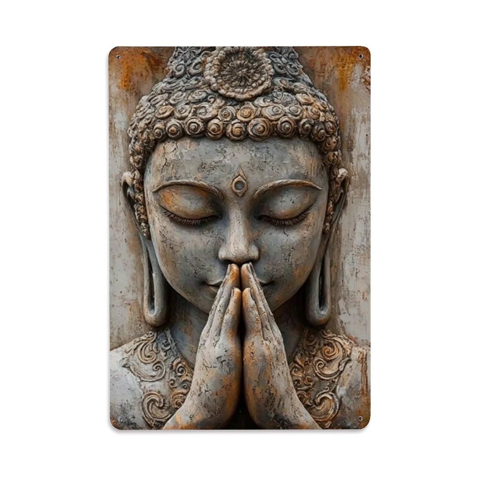 Rustic Buddha Namaste Hands Wall Art, Zen Meditation Decor Vintage Aluminium Metal Sign, Retro Wall Decor for Home, Bar, Garage & Farmhouse 30x20cm