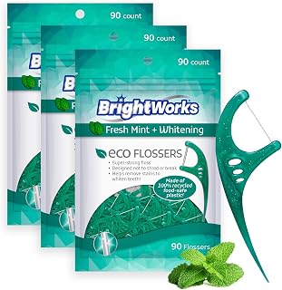 Brightworks ECO Sustainable Floss Picks - 270 Count - PFAS Free -100% Post-Consumer Recycled Plastic, Super Strong Mint-Flavored Floss with Micro-Crystals