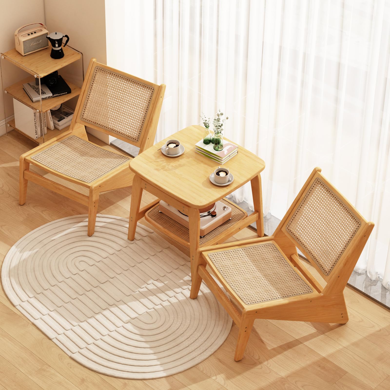 Silla decorativa de ratán para sala de estar, silla auxiliar de mediados de siglo, cómodas sillas de bambú para dormitorio, sala de lectura, madera 3