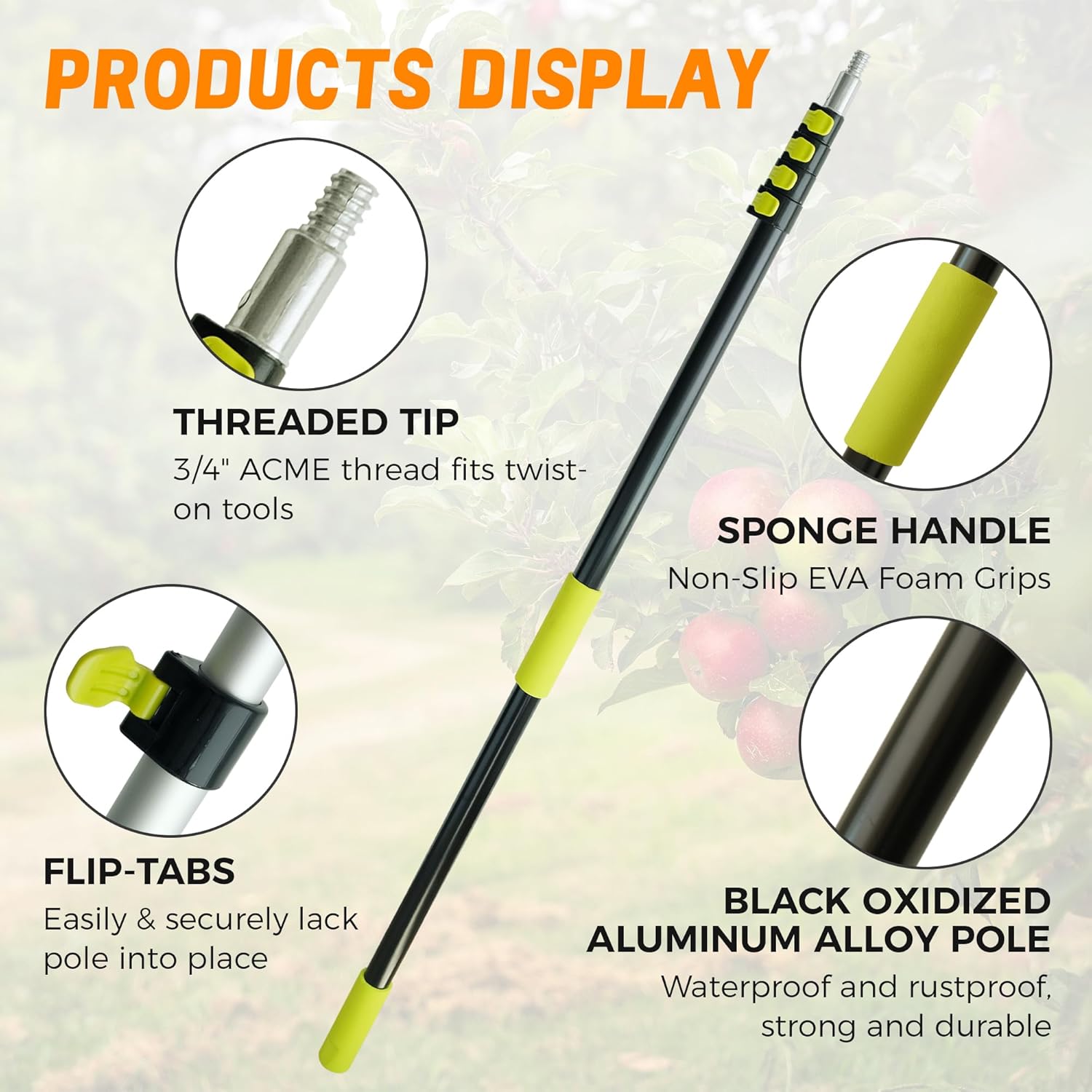 5-20FT Fruit Picker Pole Tool, with Basket Long Handle Adjustable Telescoping Pole, for Mango, Apple, Lemon, Orange, Avocado Fruit Tree Picking